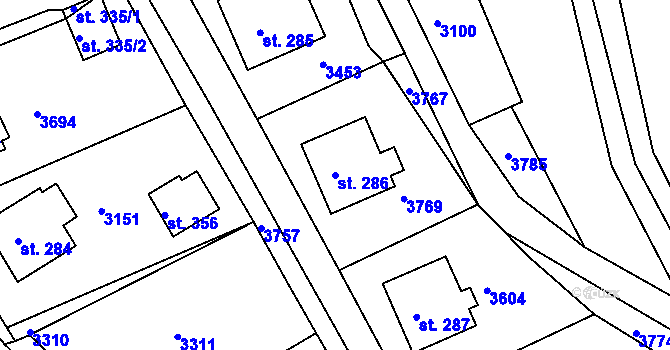 Parcela st. 286 v KÚ Sedloňov, Katastrální mapa