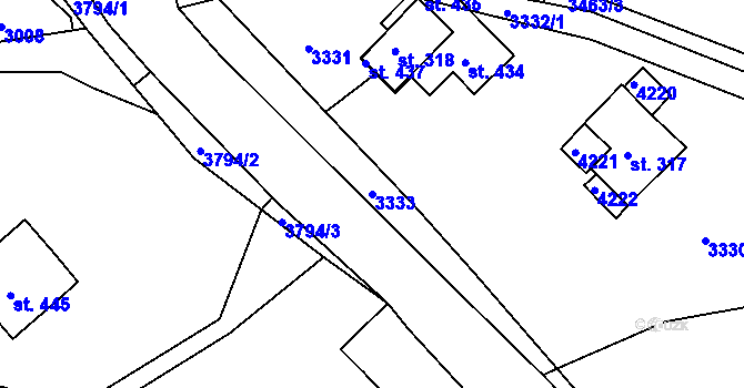 Parcela st. 3333 v KÚ Sedloňov, Katastrální mapa