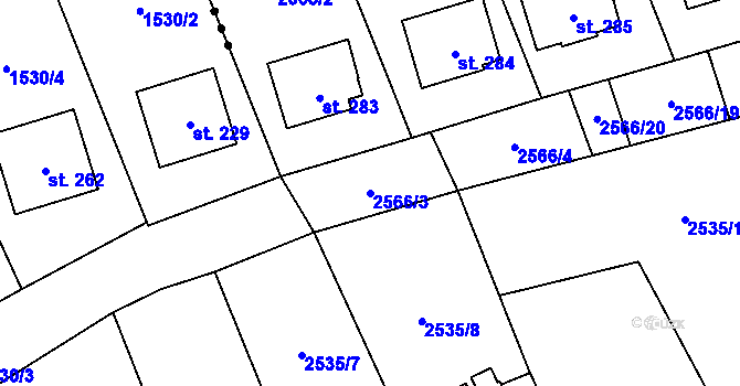 Parcela st. 2566/3 v KÚ Sehradice, Katastrální mapa