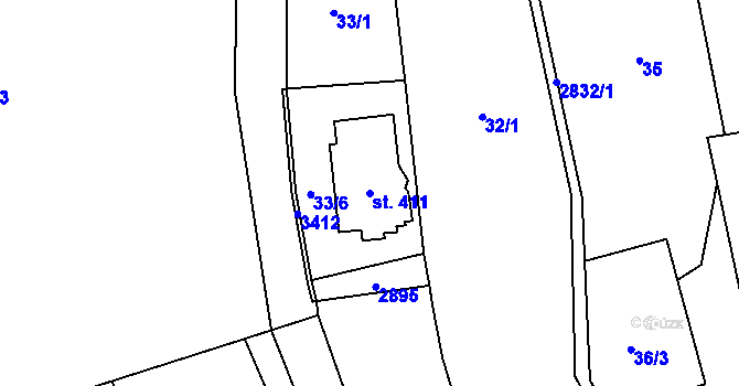Parcela st. 411 v KÚ Sehradice, Katastrální mapa