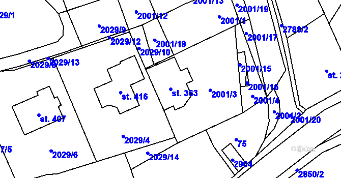 Parcela st. 363 v KÚ Sehradice, Katastrální mapa