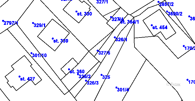 Parcela st. 327/5 v KÚ Sehradice, Katastrální mapa