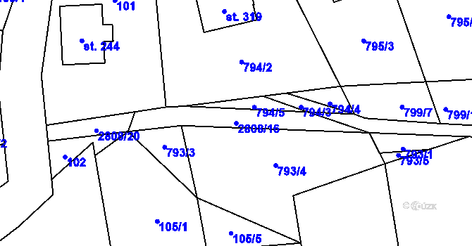 Parcela st. 2808/16 v KÚ Sehradice, Katastrální mapa