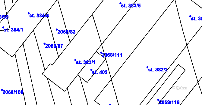 Parcela st. 2068/111 v KÚ Sehradice, Katastrální mapa