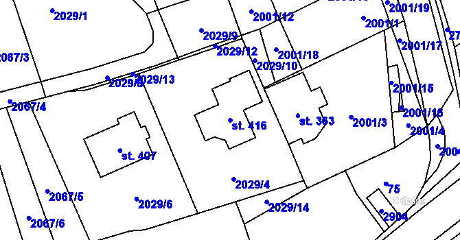Parcela st. 416 v KÚ Sehradice, Katastrální mapa