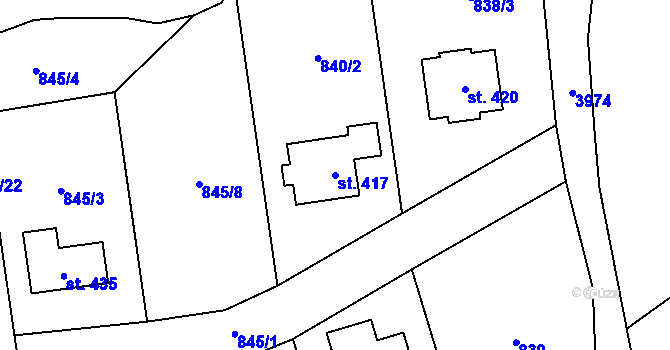 Parcela st. 417 v KÚ Sehradice, Katastrální mapa