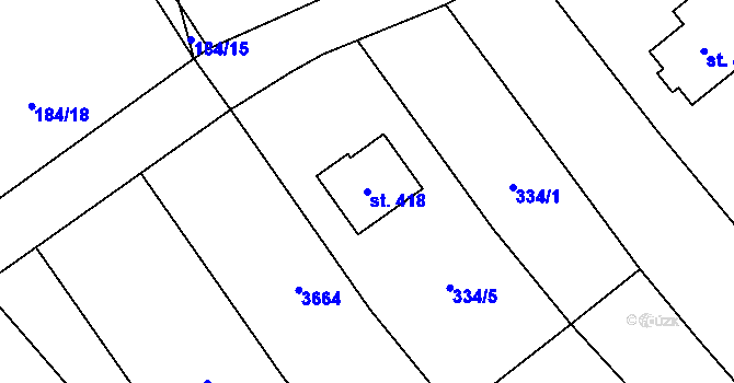 Parcela st. 418 v KÚ Sehradice, Katastrální mapa