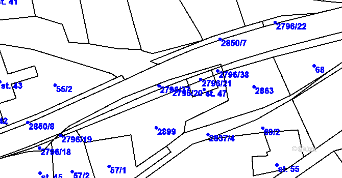 Parcela st. 2796/20 v KÚ Sehradice, Katastrální mapa