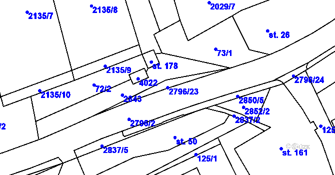 Parcela st. 2796/23 v KÚ Sehradice, Katastrální mapa