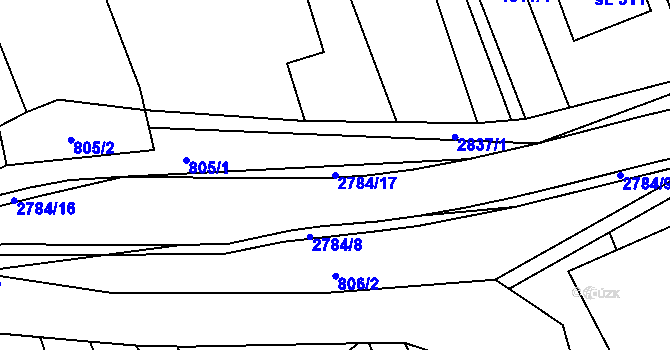 Parcela st. 2784/17 v KÚ Sehradice, Katastrální mapa