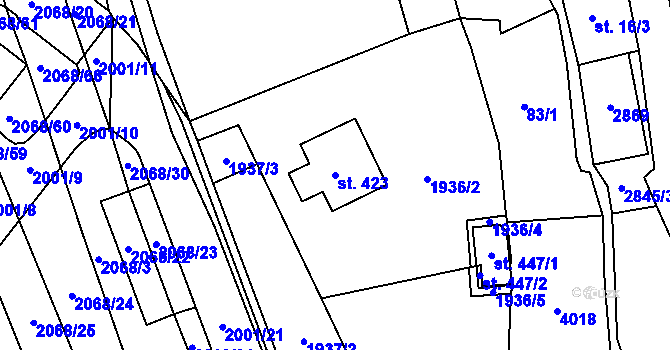 Parcela st. 423 v KÚ Sehradice, Katastrální mapa