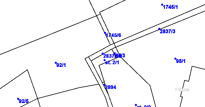 Parcela st. 2837/19 v KÚ Sehradice, Katastrální mapa