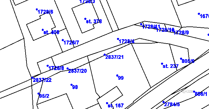 Parcela st. 2837/21 v KÚ Sehradice, Katastrální mapa