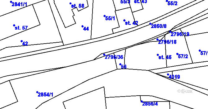 Parcela st. 2796/36 v KÚ Sehradice, Katastrální mapa
