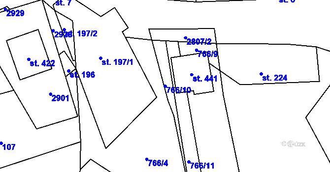Parcela st. 766/10 v KÚ Sehradice, Katastrální mapa
