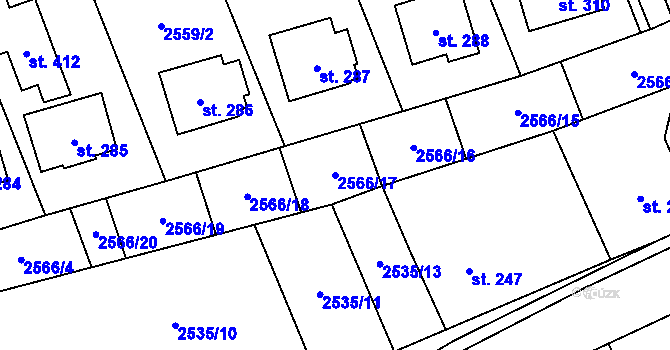 Parcela st. 2566/17 v KÚ Sehradice, Katastrální mapa