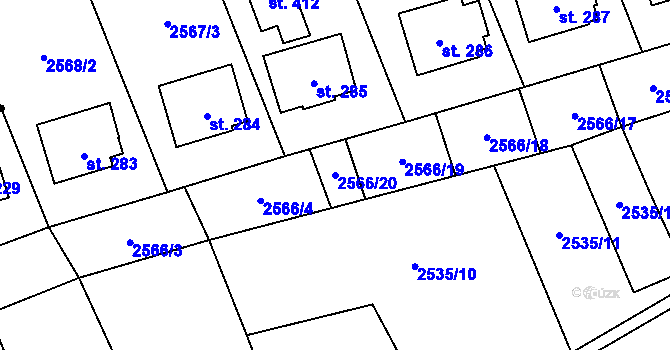 Parcela st. 2566/20 v KÚ Sehradice, Katastrální mapa