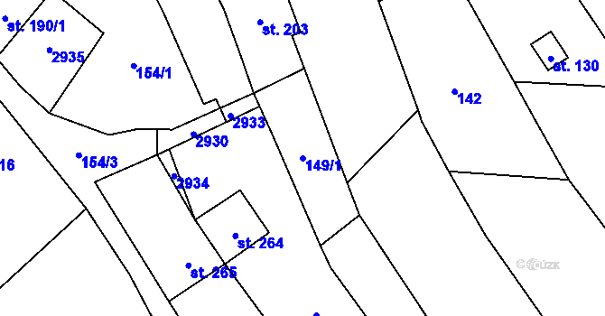 Parcela st. 149/1 v KÚ Sehradice, Katastrální mapa