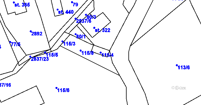 Parcela st. 115/4 v KÚ Sehradice, Katastrální mapa
