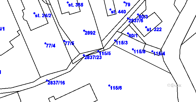 Parcela st. 115/5 v KÚ Sehradice, Katastrální mapa