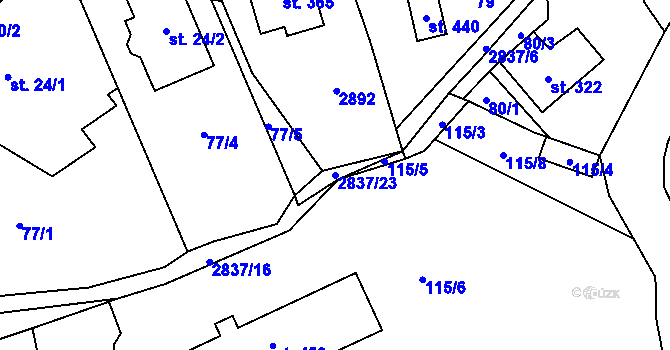 Parcela st. 2837/23 v KÚ Sehradice, Katastrální mapa