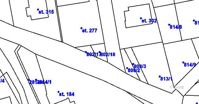 Parcela st. 802/18 v KÚ Sehradice, Katastrální mapa