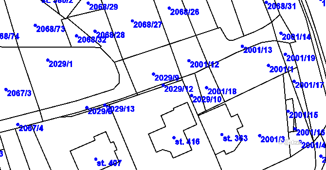 Parcela st. 2029/12 v KÚ Sehradice, Katastrální mapa