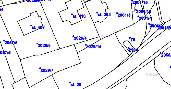 Parcela st. 2029/14 v KÚ Sehradice, Katastrální mapa