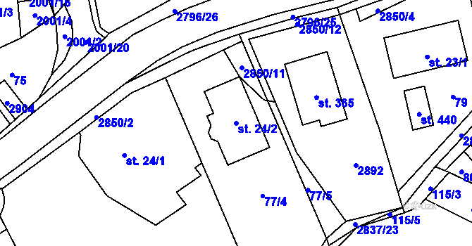 Parcela st. 24/2 v KÚ Sehradice, Katastrální mapa