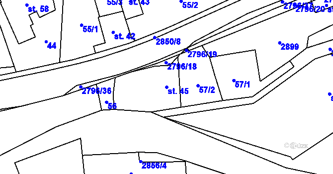 Parcela st. 45 v KÚ Sehradice, Katastrální mapa