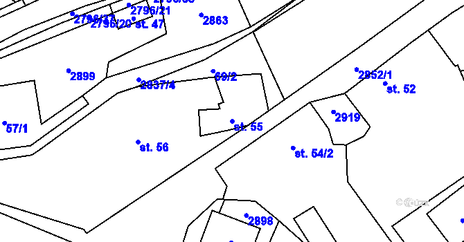 Parcela st. 55 v KÚ Sehradice, Katastrální mapa