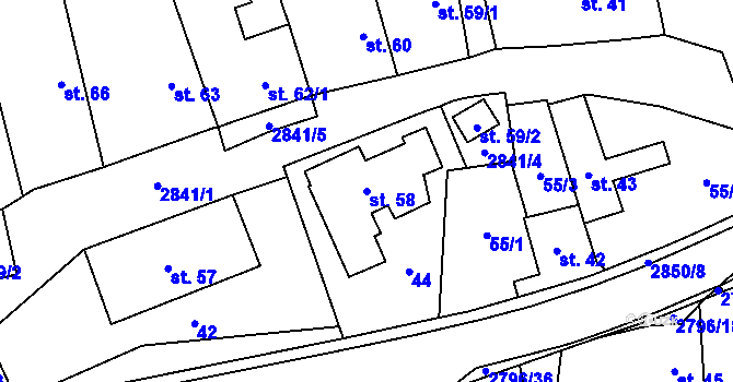 Parcela st. 58 v KÚ Sehradice, Katastrální mapa
