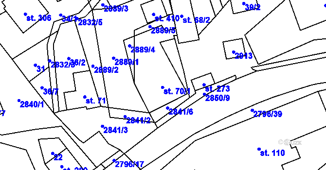 Parcela st. 70/1 v KÚ Sehradice, Katastrální mapa