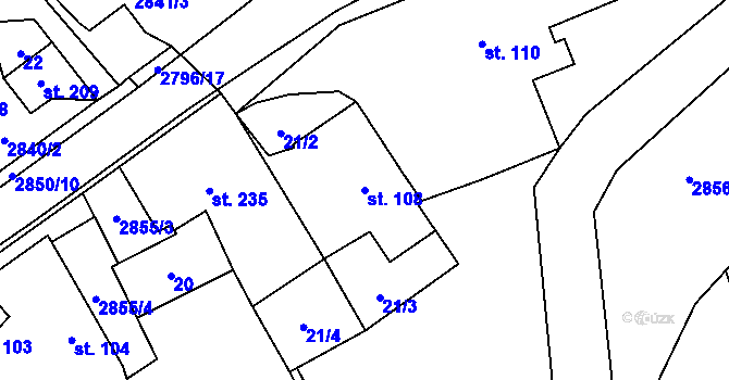 Parcela st. 108 v KÚ Sehradice, Katastrální mapa