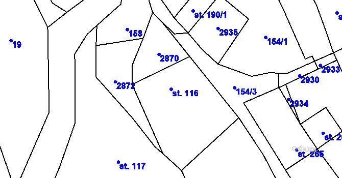 Parcela st. 116 v KÚ Sehradice, Katastrální mapa