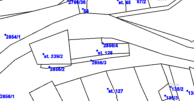Parcela st. 128 v KÚ Sehradice, Katastrální mapa