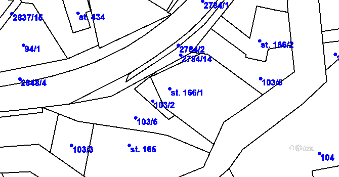 Parcela st. 166/1 v KÚ Sehradice, Katastrální mapa
