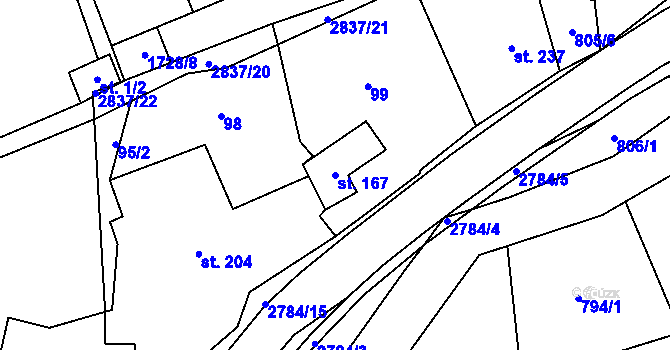 Parcela st. 167 v KÚ Sehradice, Katastrální mapa