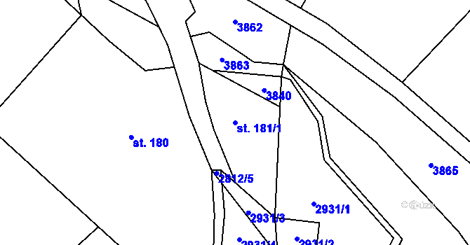 Parcela st. 181/1 v KÚ Sehradice, Katastrální mapa