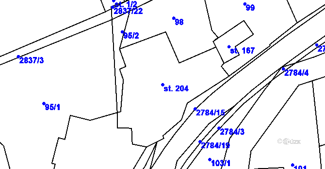 Parcela st. 204 v KÚ Sehradice, Katastrální mapa