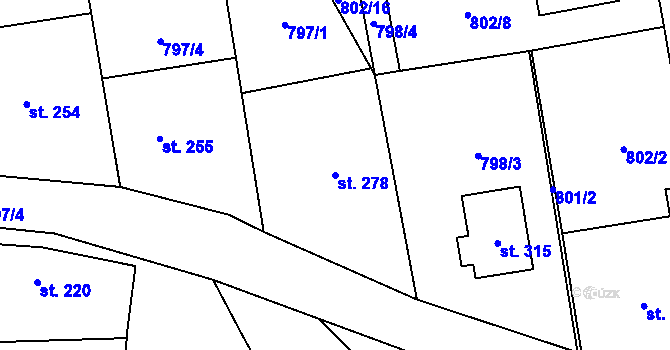 Parcela st. 278 v KÚ Sehradice, Katastrální mapa