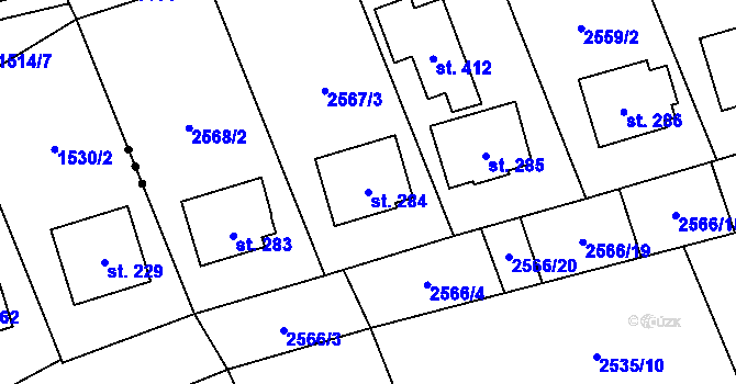 Parcela st. 284 v KÚ Sehradice, Katastrální mapa