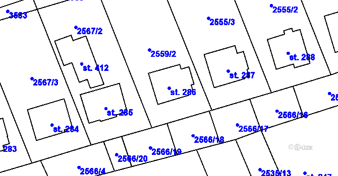 Parcela st. 286 v KÚ Sehradice, Katastrální mapa