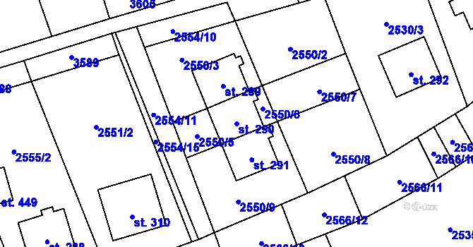 Parcela st. 290 v KÚ Sehradice, Katastrální mapa
