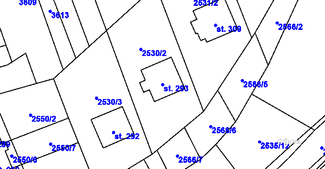 Parcela st. 293 v KÚ Sehradice, Katastrální mapa