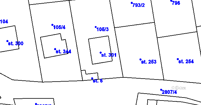 Parcela st. 301 v KÚ Sehradice, Katastrální mapa
