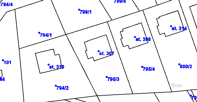 Parcela st. 307 v KÚ Sehradice, Katastrální mapa