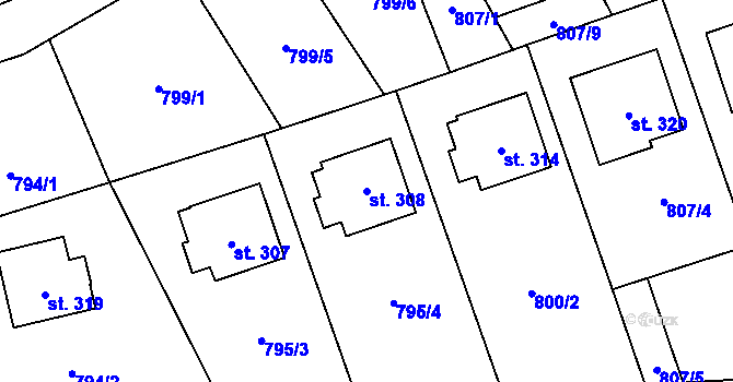 Parcela st. 308 v KÚ Sehradice, Katastrální mapa
