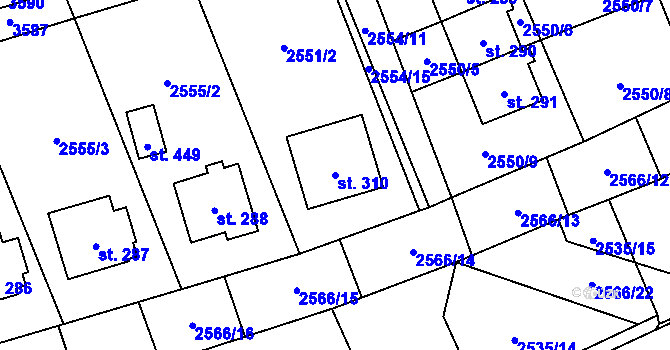 Parcela st. 310 v KÚ Sehradice, Katastrální mapa