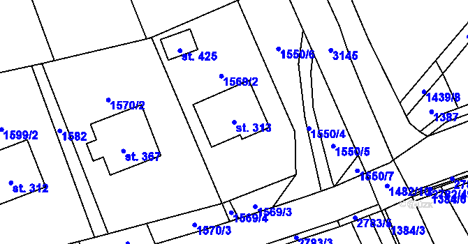 Parcela st. 313 v KÚ Sehradice, Katastrální mapa